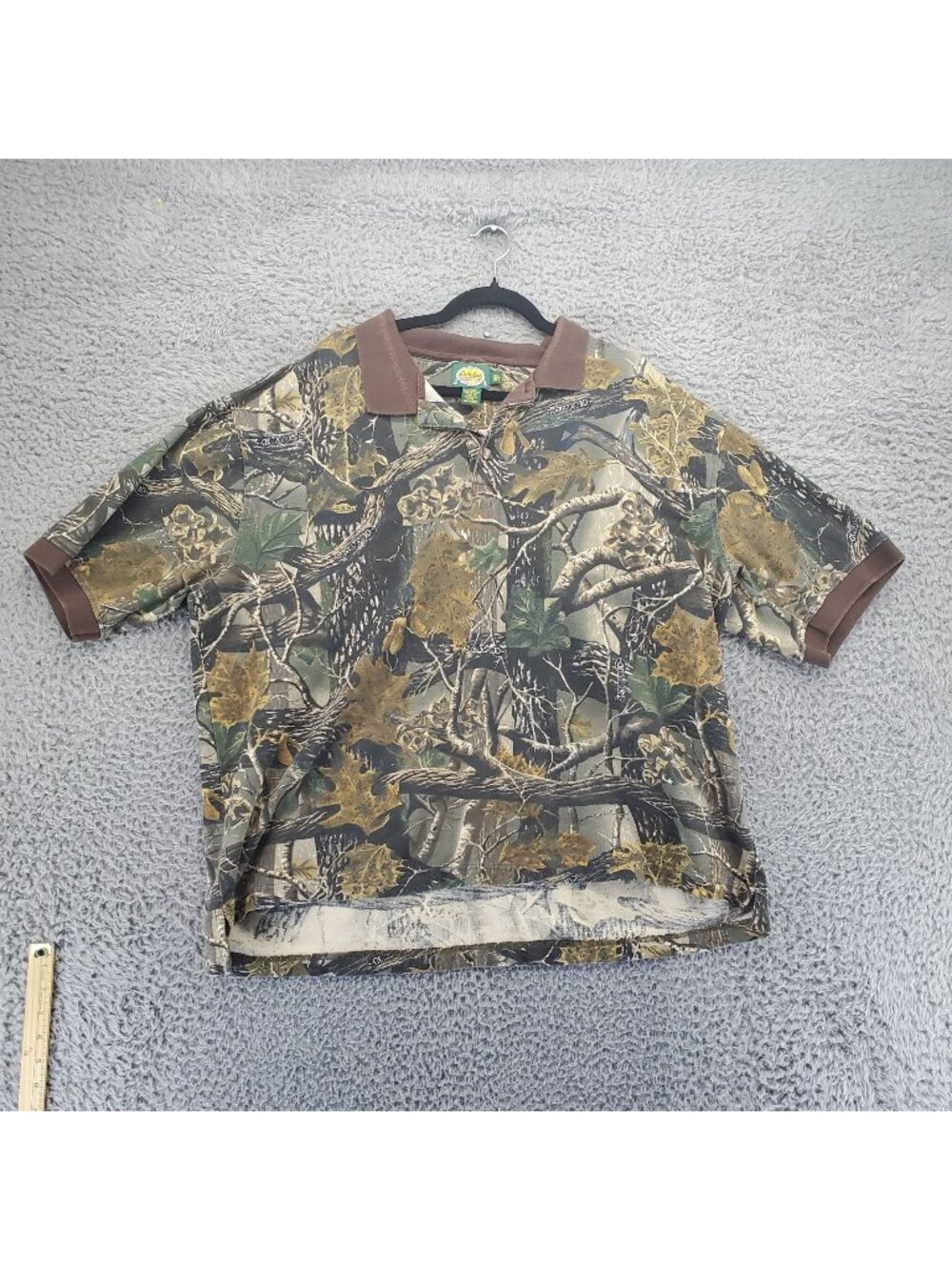 Cabelas Shirt Mens 2XL Green Camouflage Print Cotton Polo *Read*